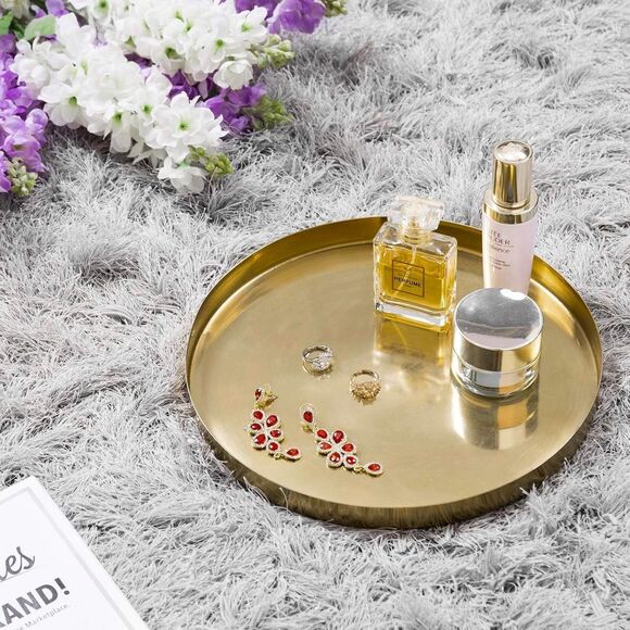 MyGift Brushed Brass Metal Decorative Tray, 11 inch Round Serving Tray - Picture 8 of 8